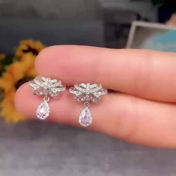 🔥 Diamond CZ Water Drop Crystal Fairy Bow Shape Earring for Women, HA4543 - Picture 4 of 5
